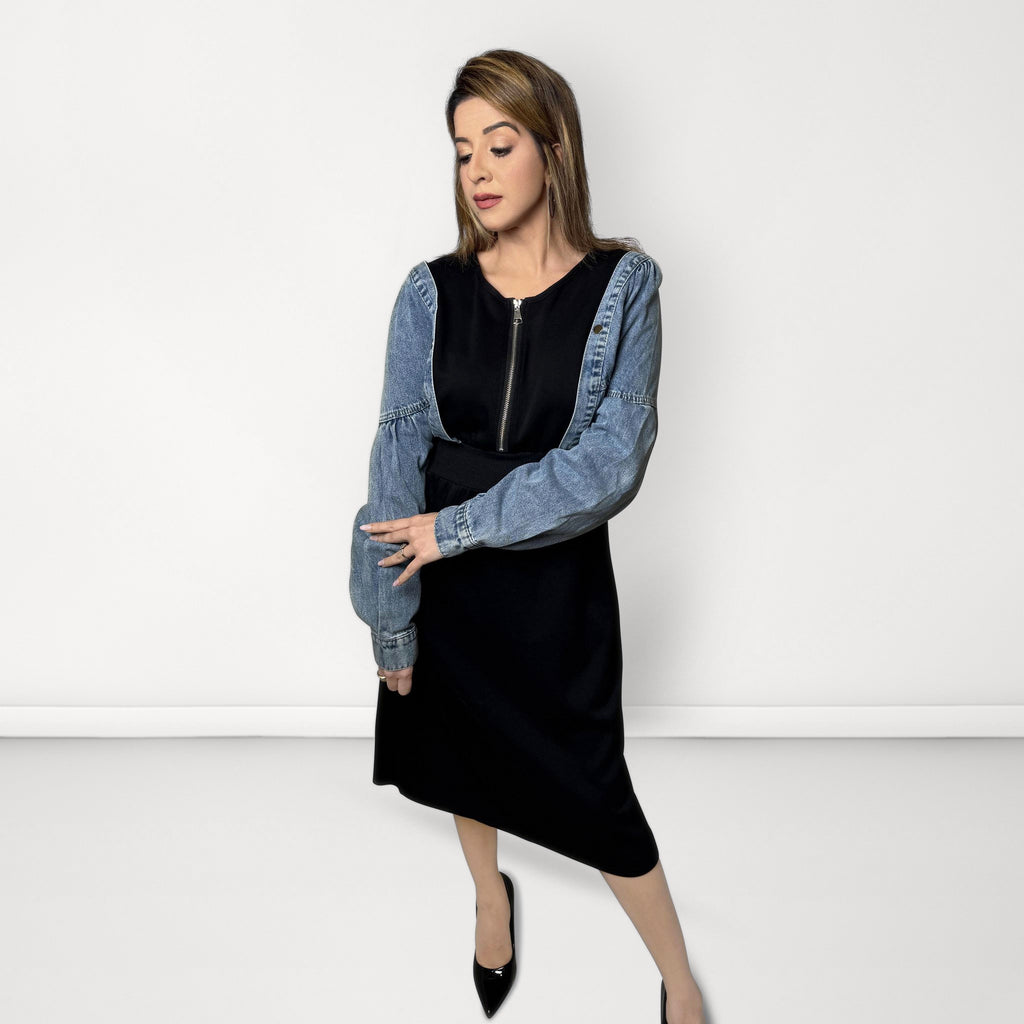 Denim Sleeve Midi Dress - Denim Blue