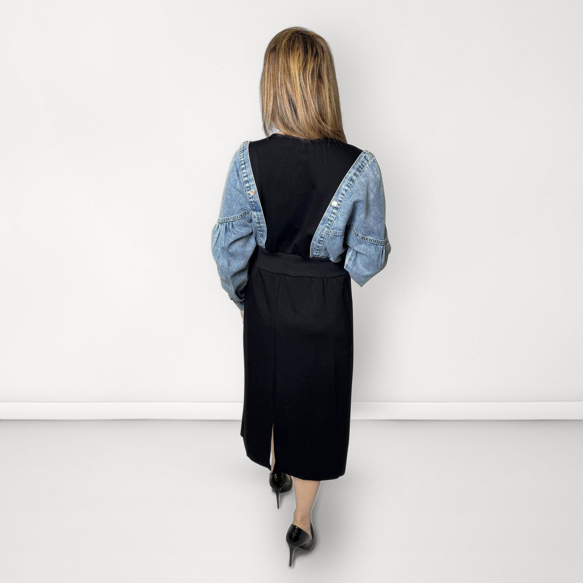 Denim Sleeve Midi Dress - Denim Blue
