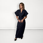 Button-Down Skinny Long Dress - Dark Blue