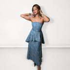Peplum Tube Dress with Belt - Light Blue