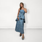 Peplum Tube Dress with Belt - Light Blue