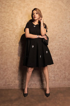 Black Embellished Flared -Line Dress - Black