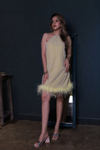 Yellow Shimmer Halter Dress - Yellow/Champagne