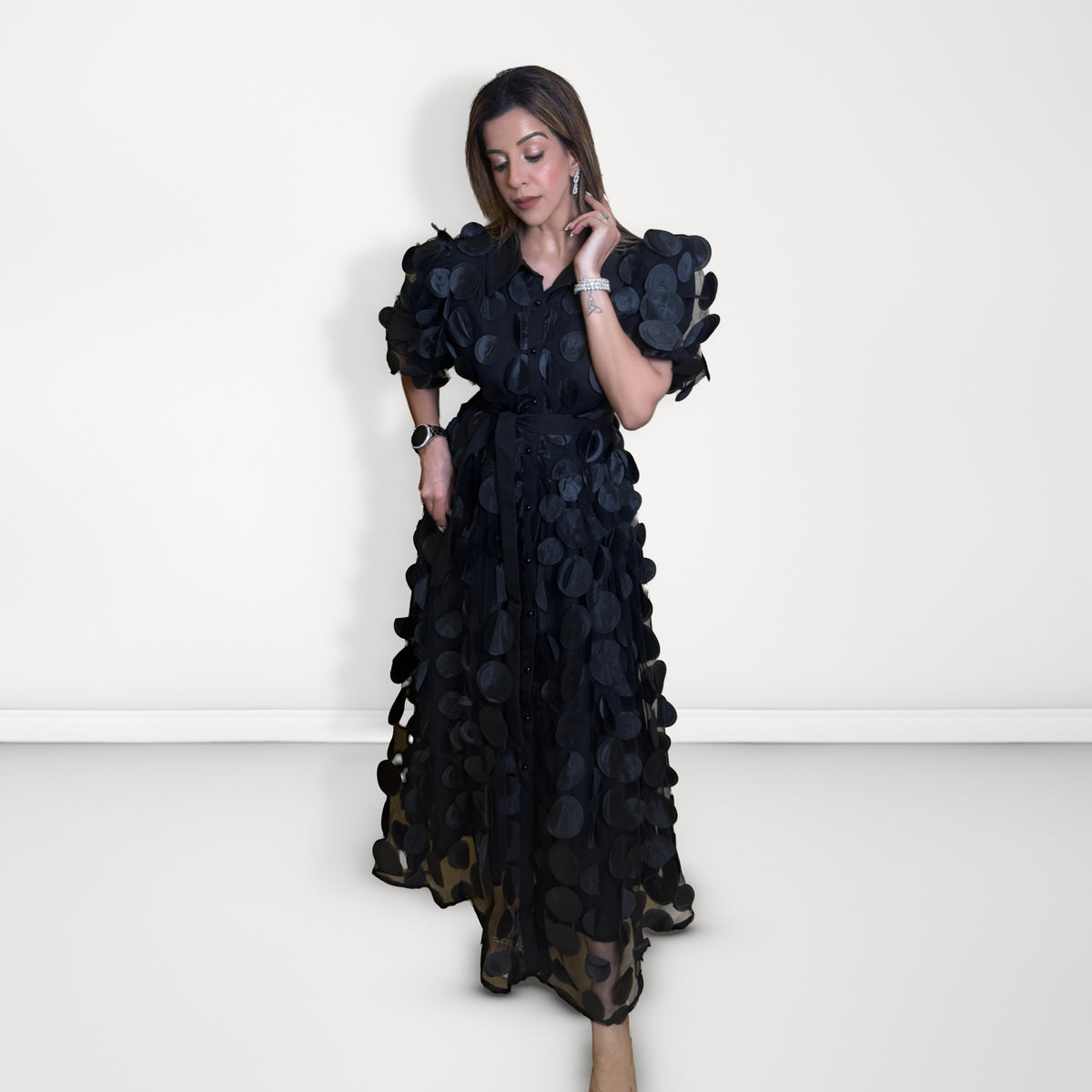 3D Floral Maxi Dress - Black