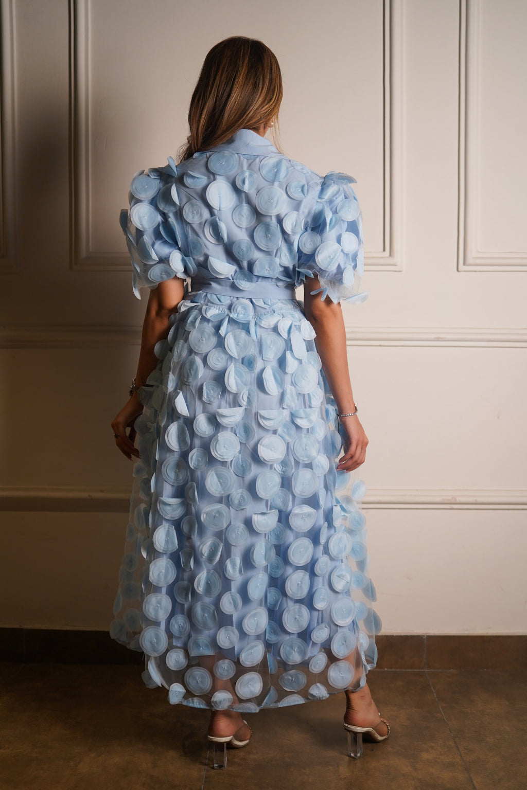 3D Floral Maxi Dress - Light Blue