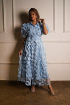 3D Floral Maxi Dress - Light Blue