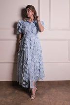 3D Floral Maxi Dress - Light Blue