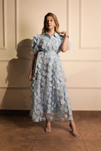 3D Floral Maxi Dress - Light Blue