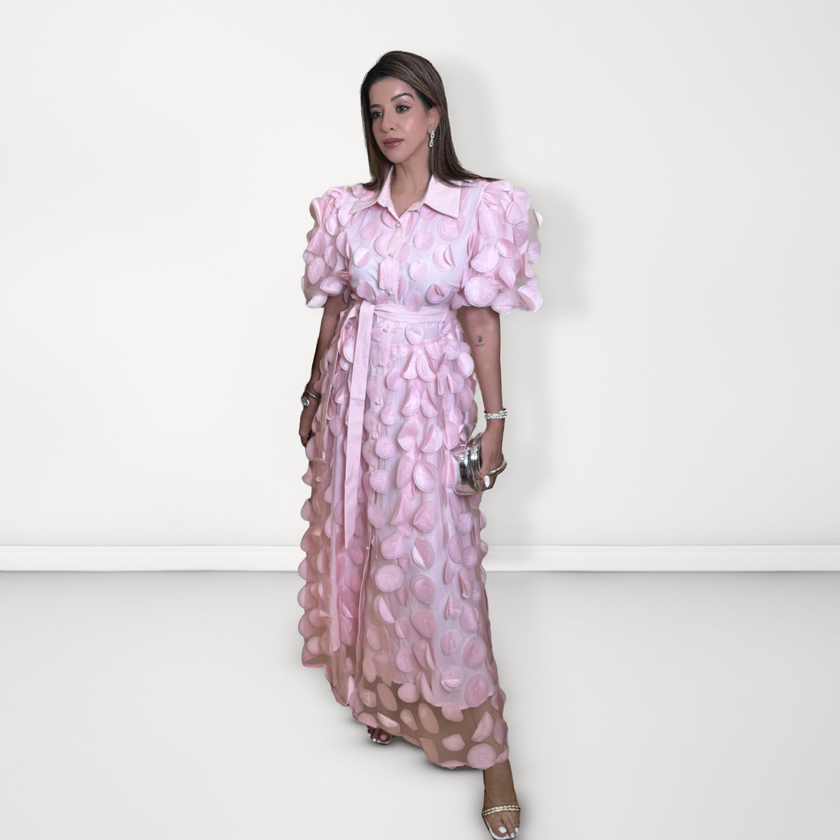 3D Floral Maxi Dress - Light Pink