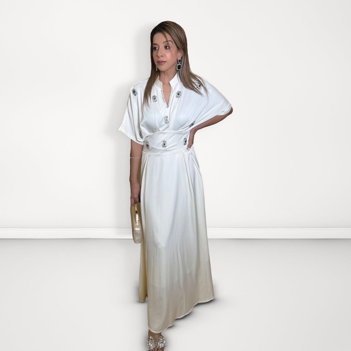 Embellished Crepe Maxi Dress - Cream/Ivory