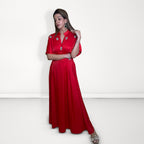 Embellished Crepe Maxi Dress - Red