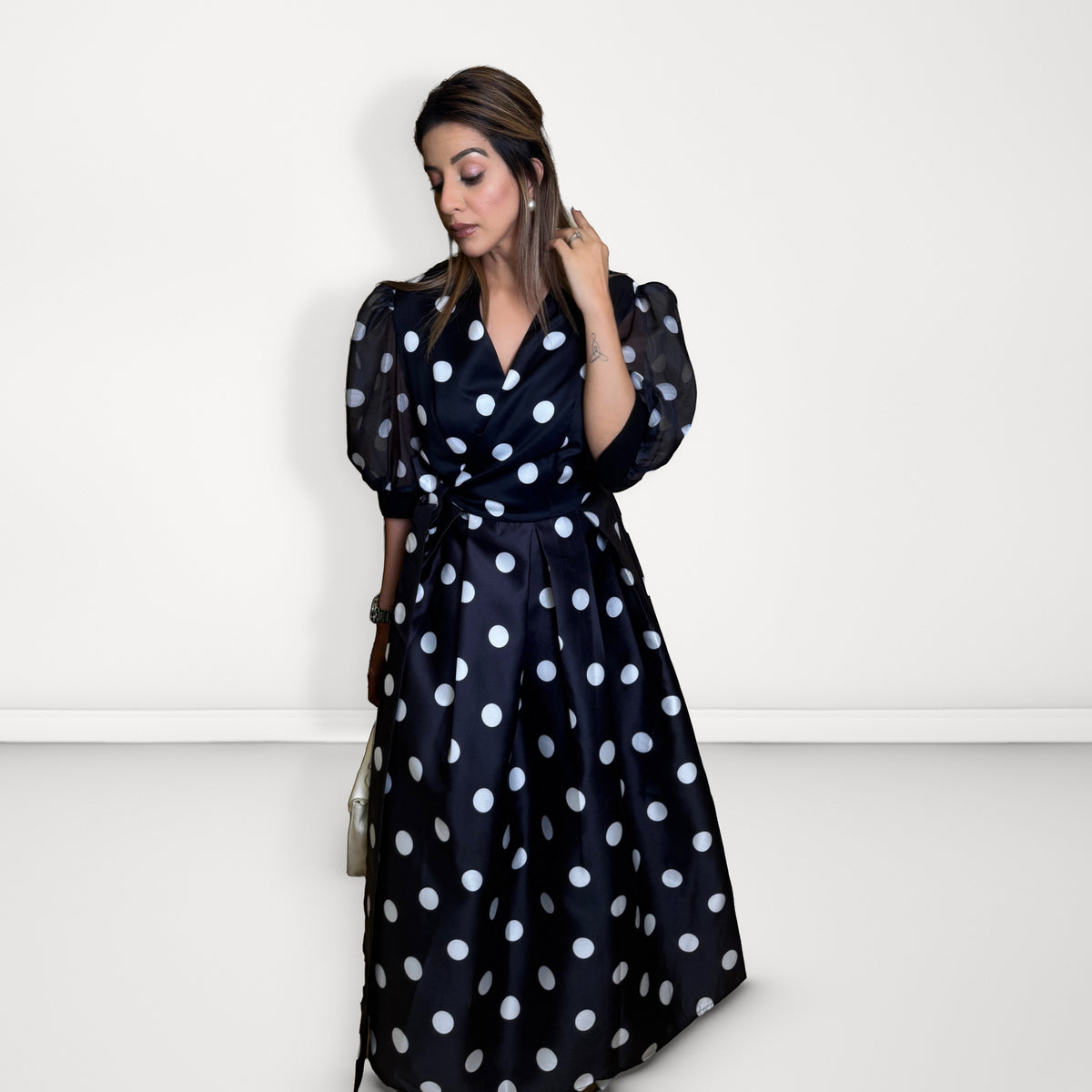 Polka Dot Wrap Dress - Black