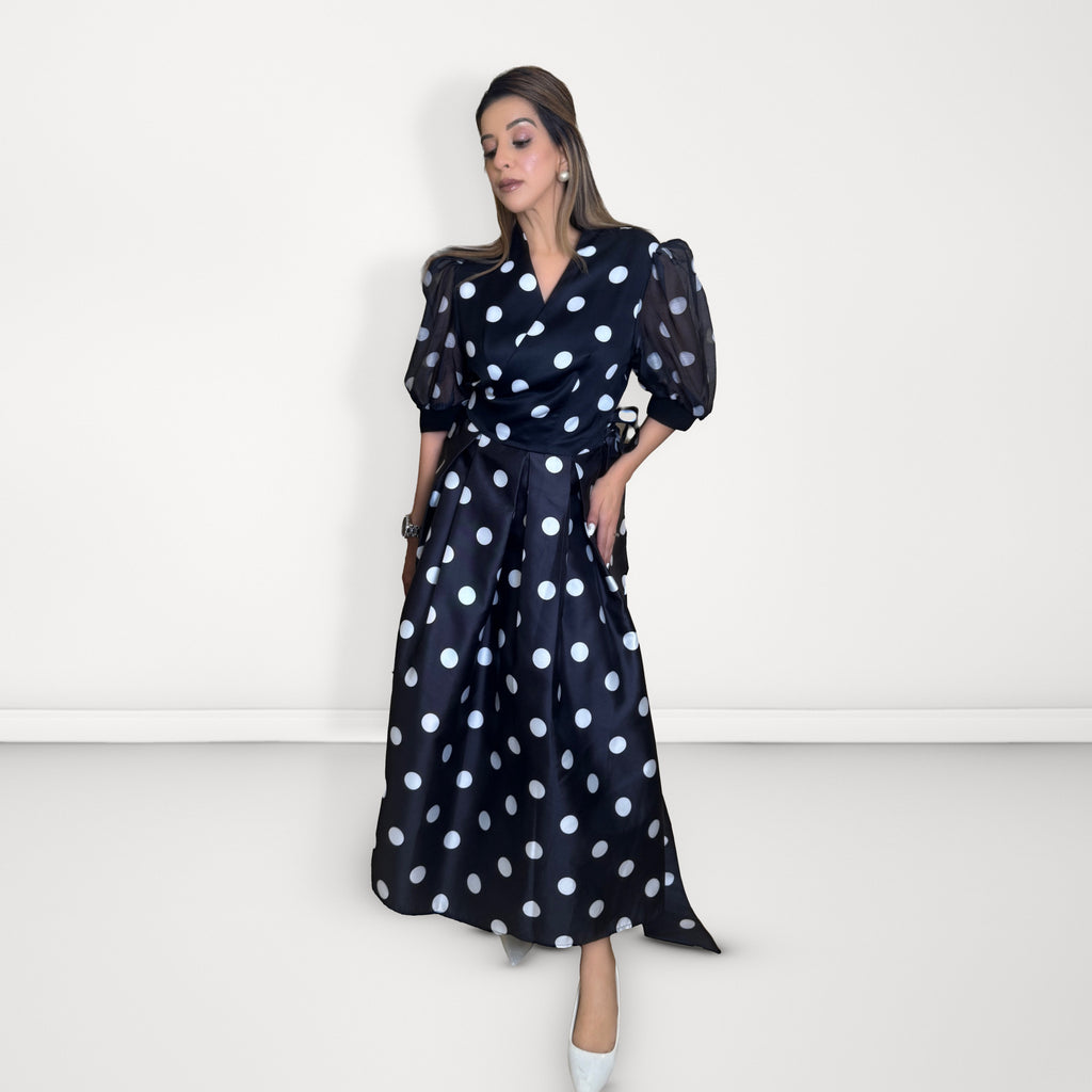 Polka Dot Wrap Dress - Black