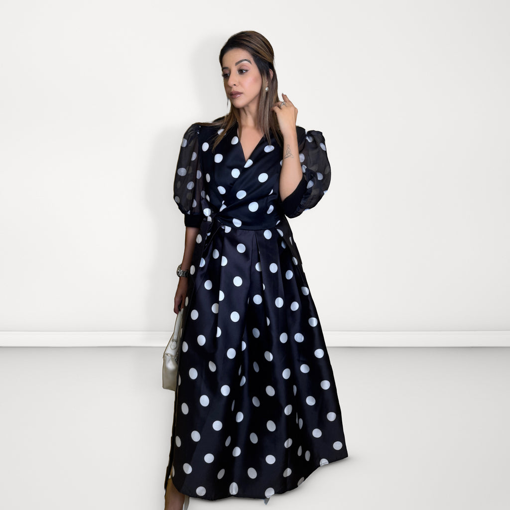 Polka Dot Wrap Dress - Black