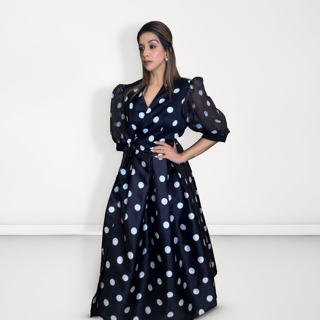 Polka Dot Wrap Dress - Black