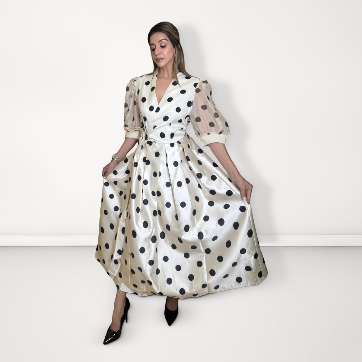 Polka Dot Wrap Dress - Ivory