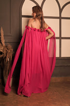 Pleated Rose Maxi Dress - Hot Pink