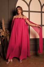 Pleated Rose Maxi Dress - Hot Pink