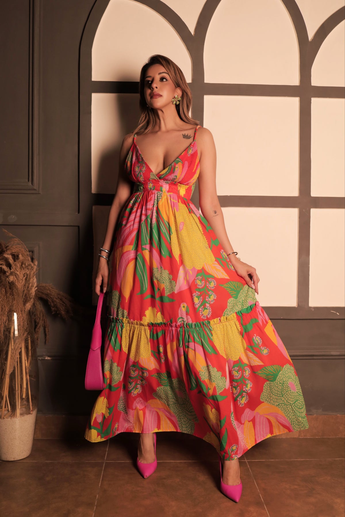 Tropical Print Maxi Dress - Multicolor