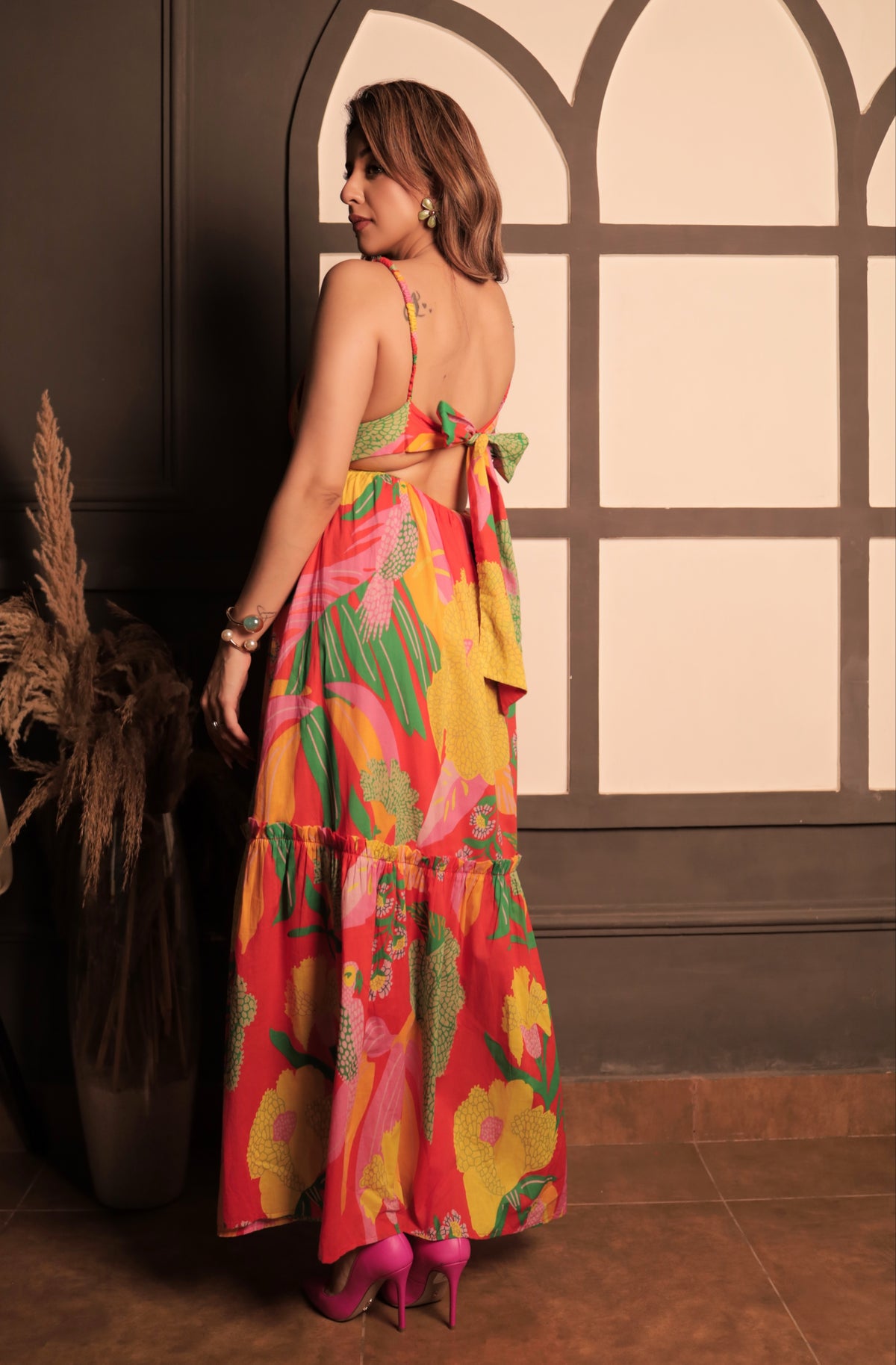 Tropical Print Maxi Dress - Multicolor