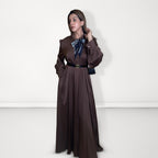 Bow-Tie Satin Dress - Brown