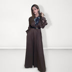 Bow-Tie Satin Dress - Brown