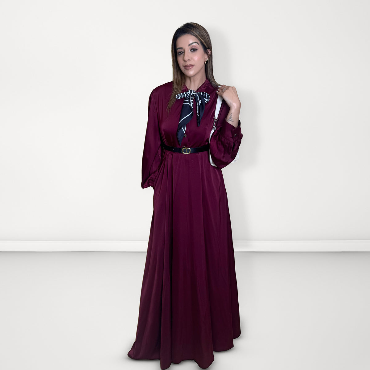 Bow-Tie Satin Dress - Maroon