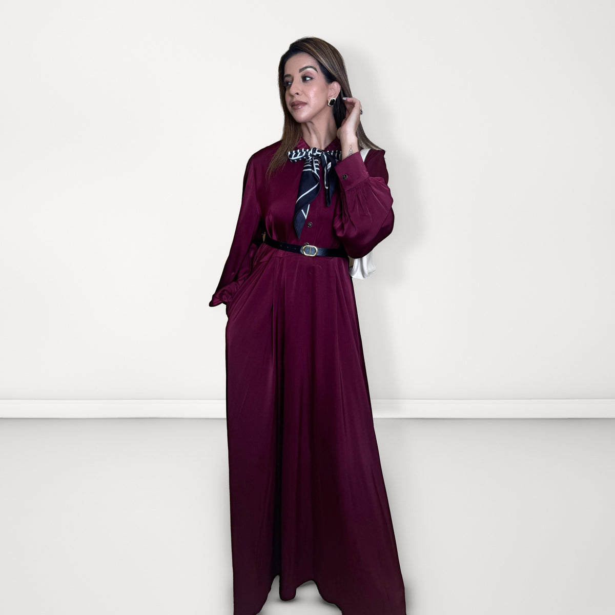 Bow-Tie Satin Dress - Maroon