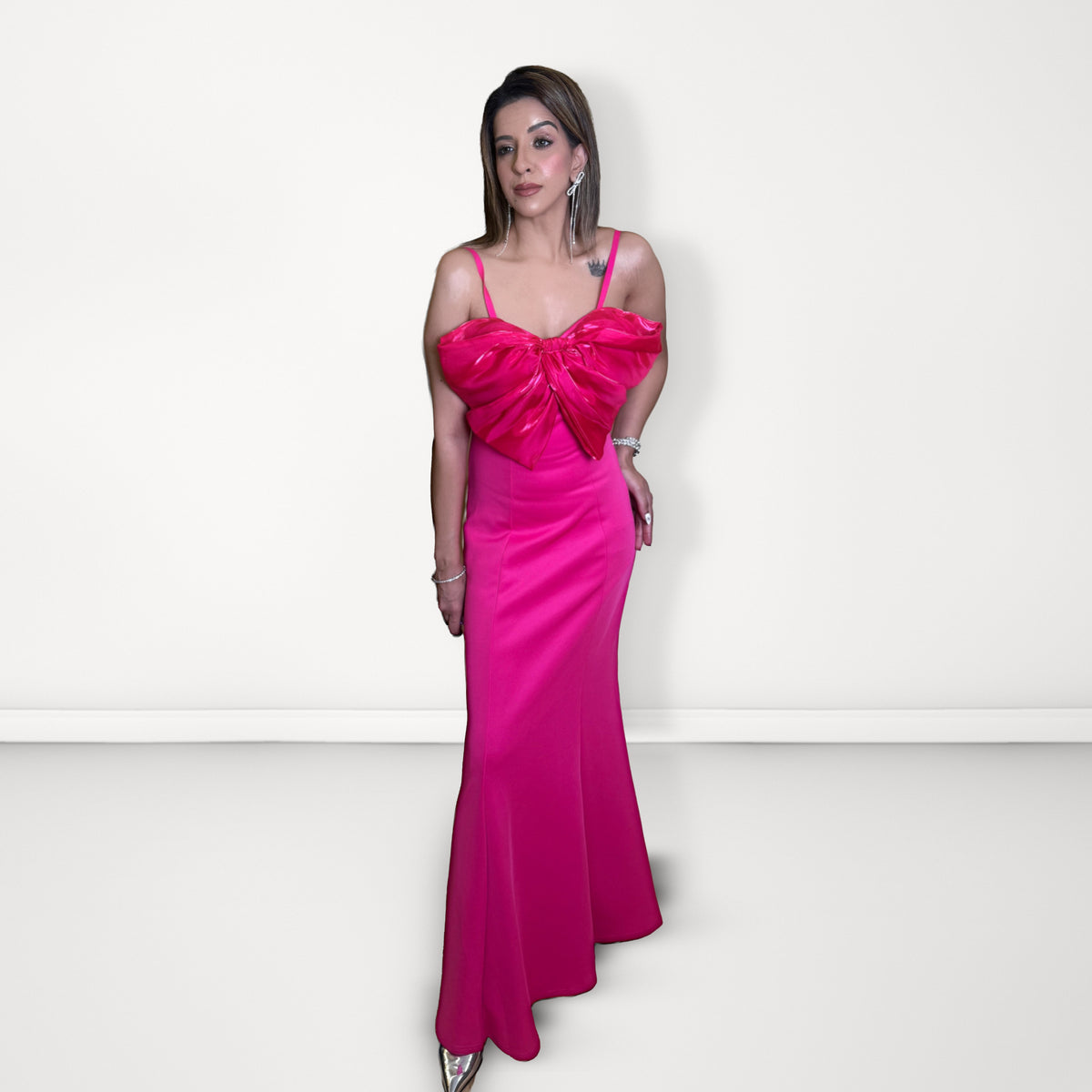 Statement Bow Gown - Hot Pink