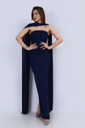 Shimmer Tube Gown with Dupatta - Navy Blue