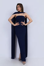 Shimmer Tube Gown with Dupatta - Navy Blue