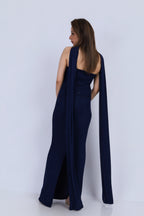 Shimmer Tube Gown with Dupatta - Navy Blue