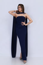 Shimmer Tube Gown with Dupatta - Navy Blue