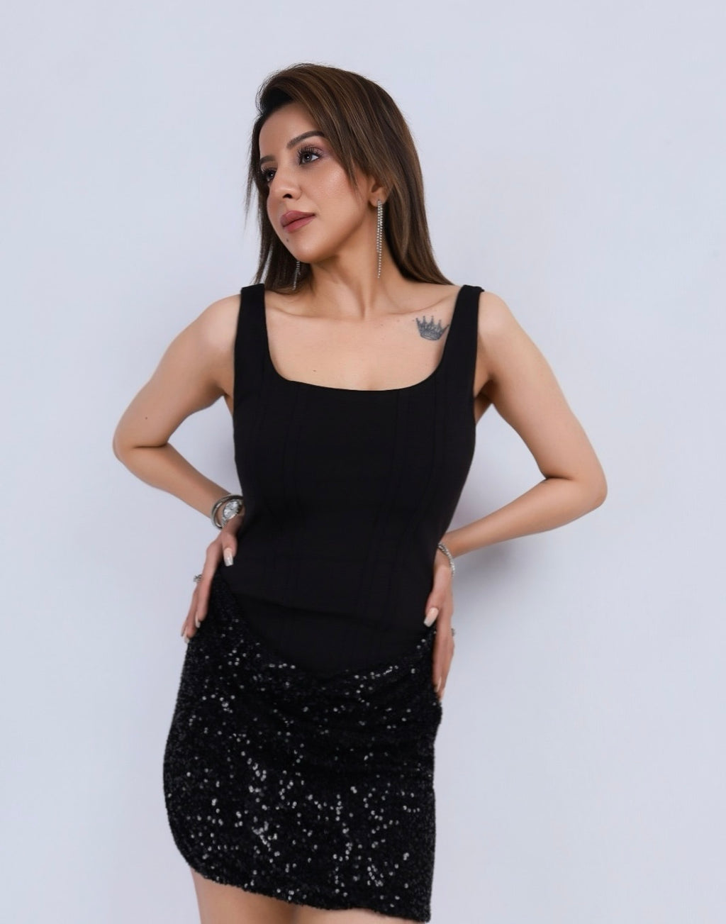 Sequin Black Mini Dress - Black