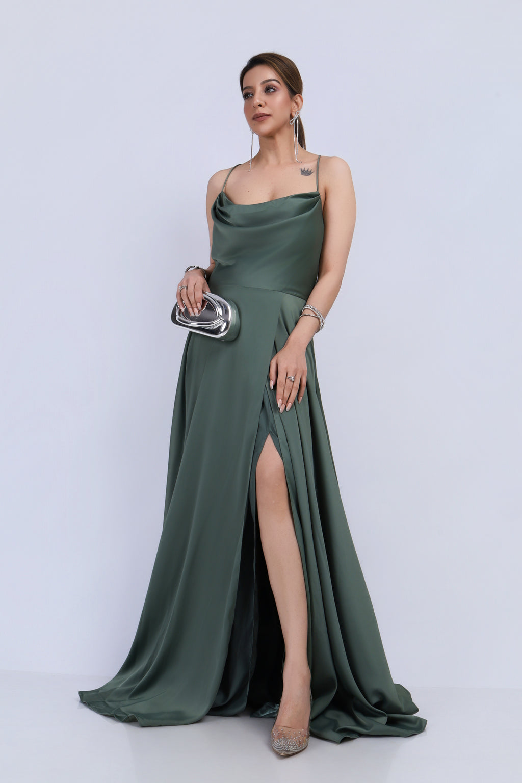 Green Satin Statement Gown - Green