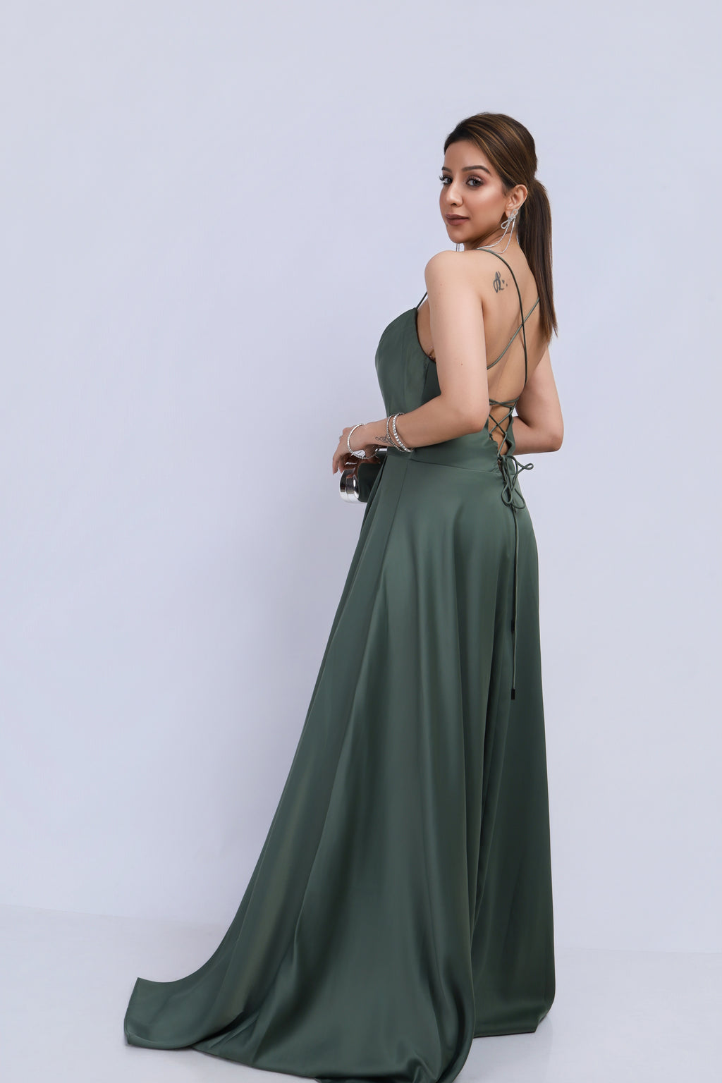 Green Satin Statement Gown - Green