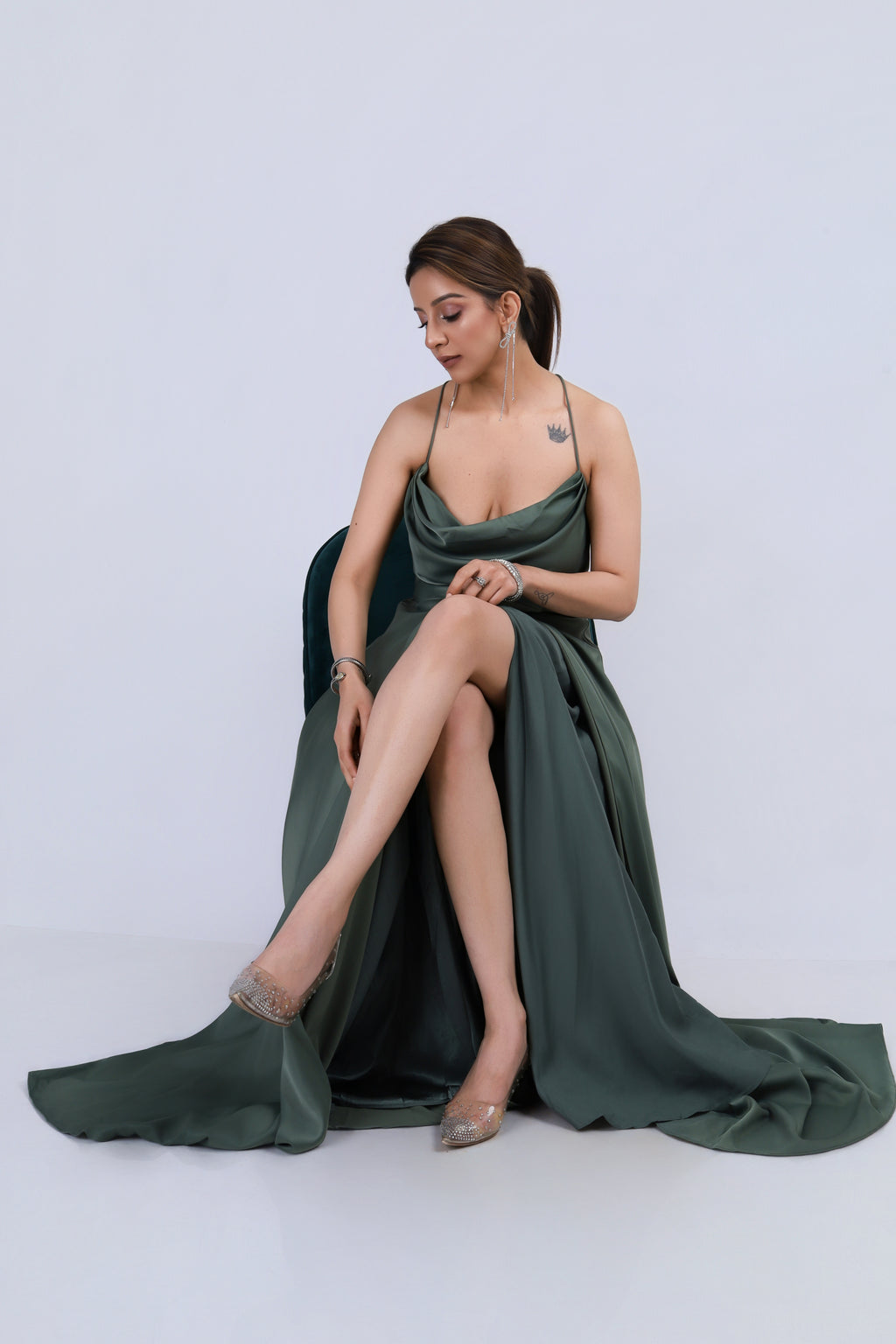 Green Satin Statement Gown - Green