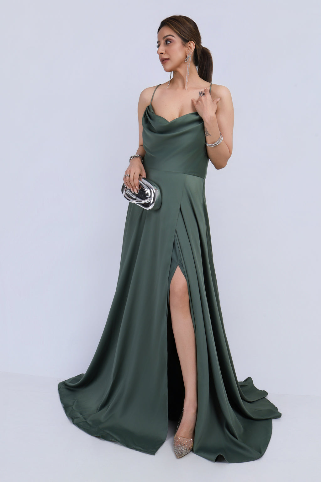 Green Satin Statement Gown - Green