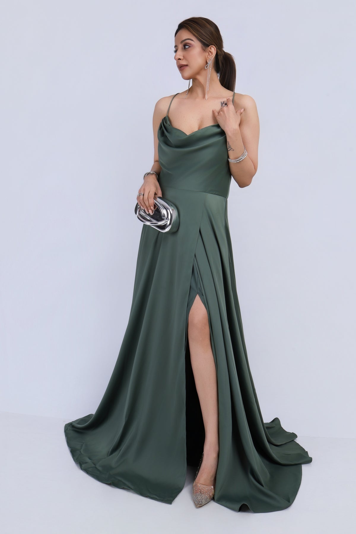 Green Satin Statement Gown - Green