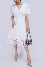 Cotton White embroidered dress - White