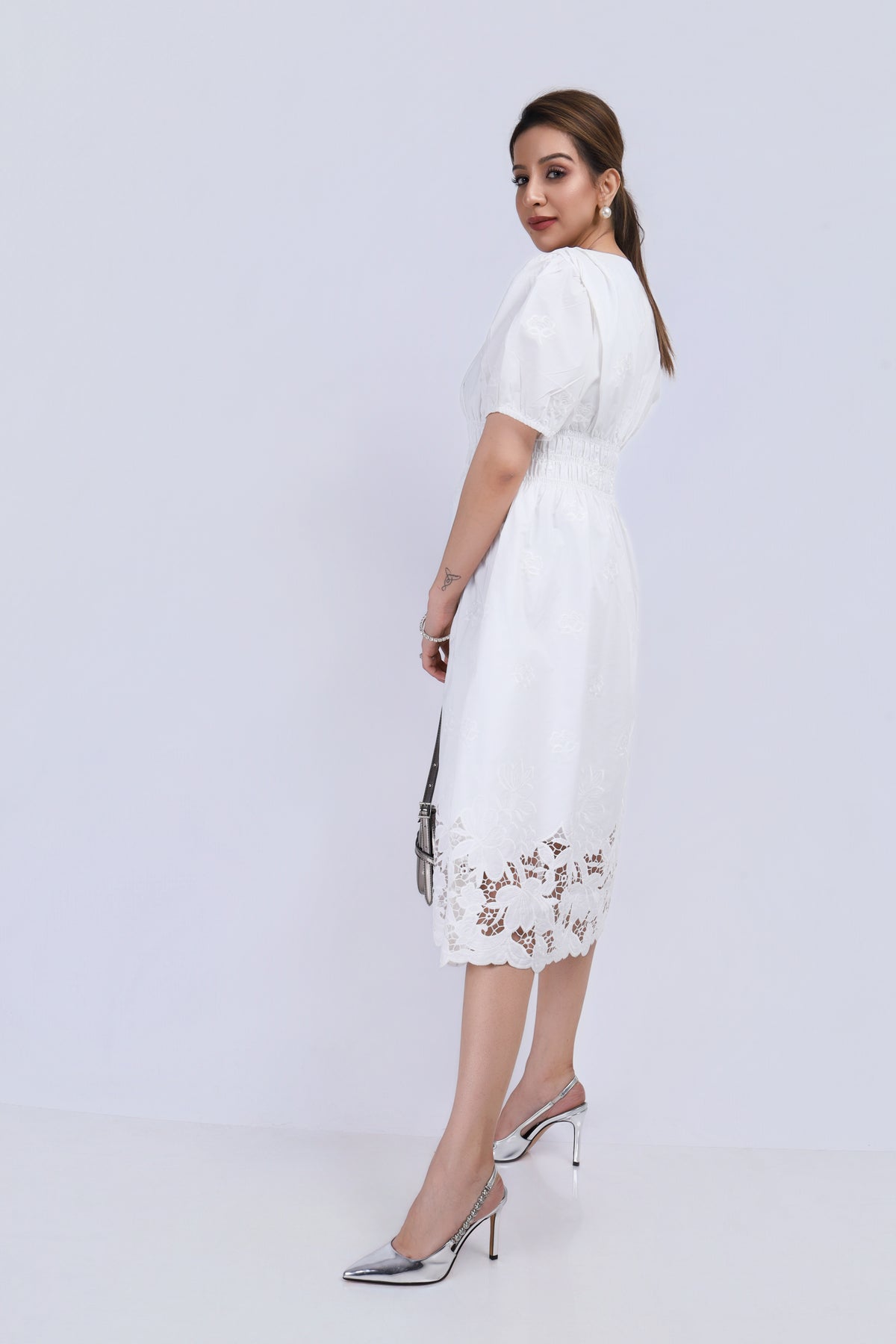 Cotton White embroidered dress - White