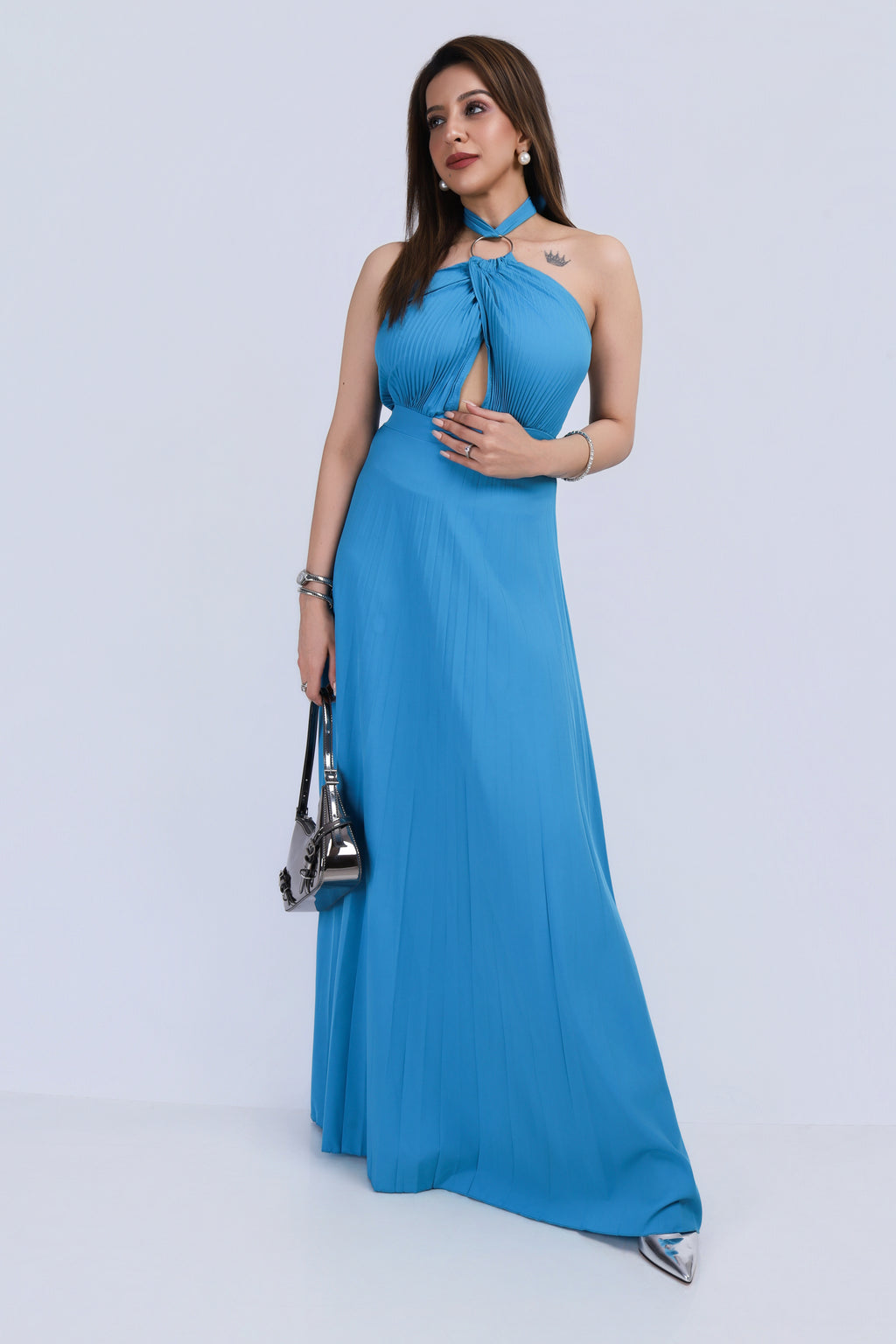 Turquoise Halter Neck Maxi Dress - Turquoise Blue