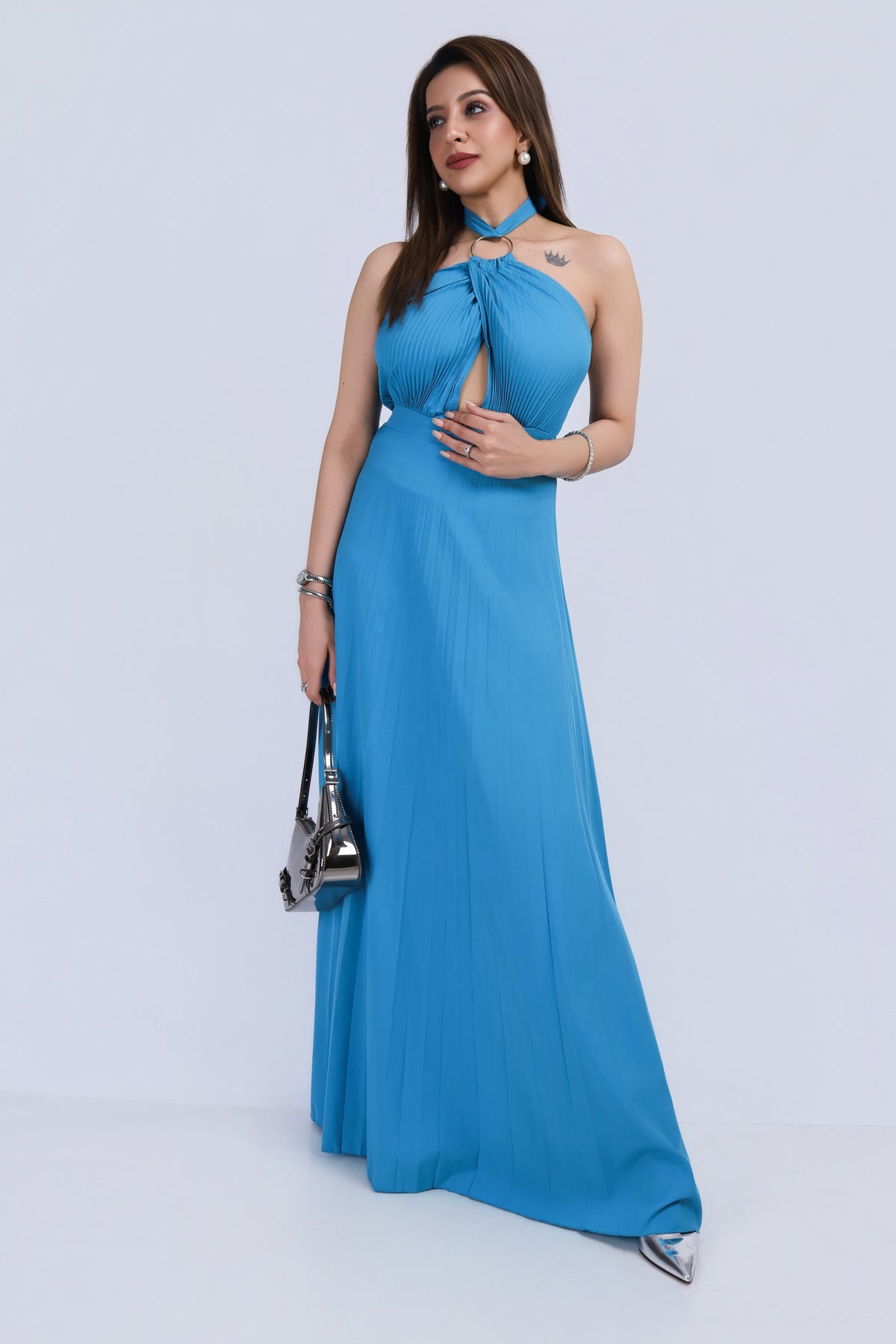 Turquoise Halter Neck Maxi Dress - Turquoise Blue