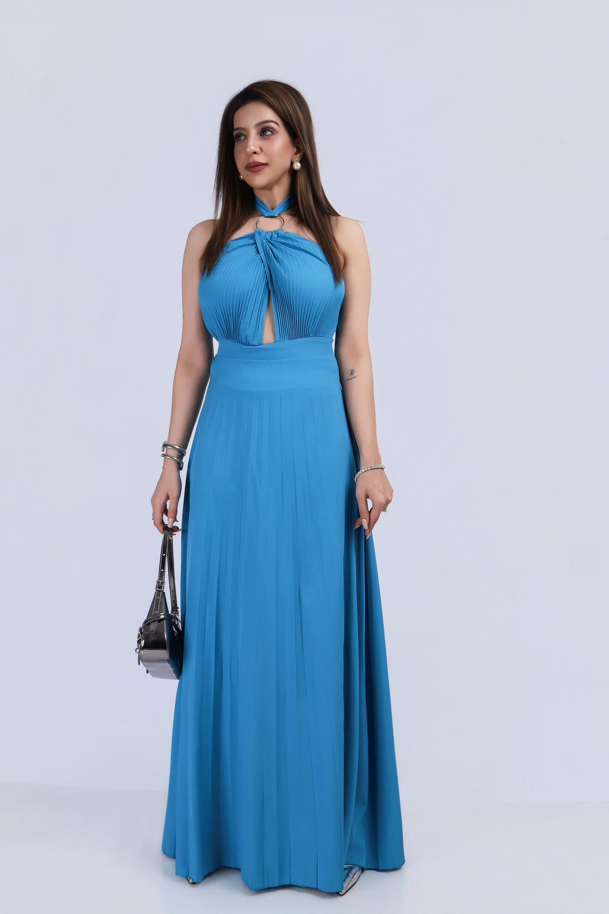 Turquoise Halter Neck Maxi Dress - Turquoise Blue