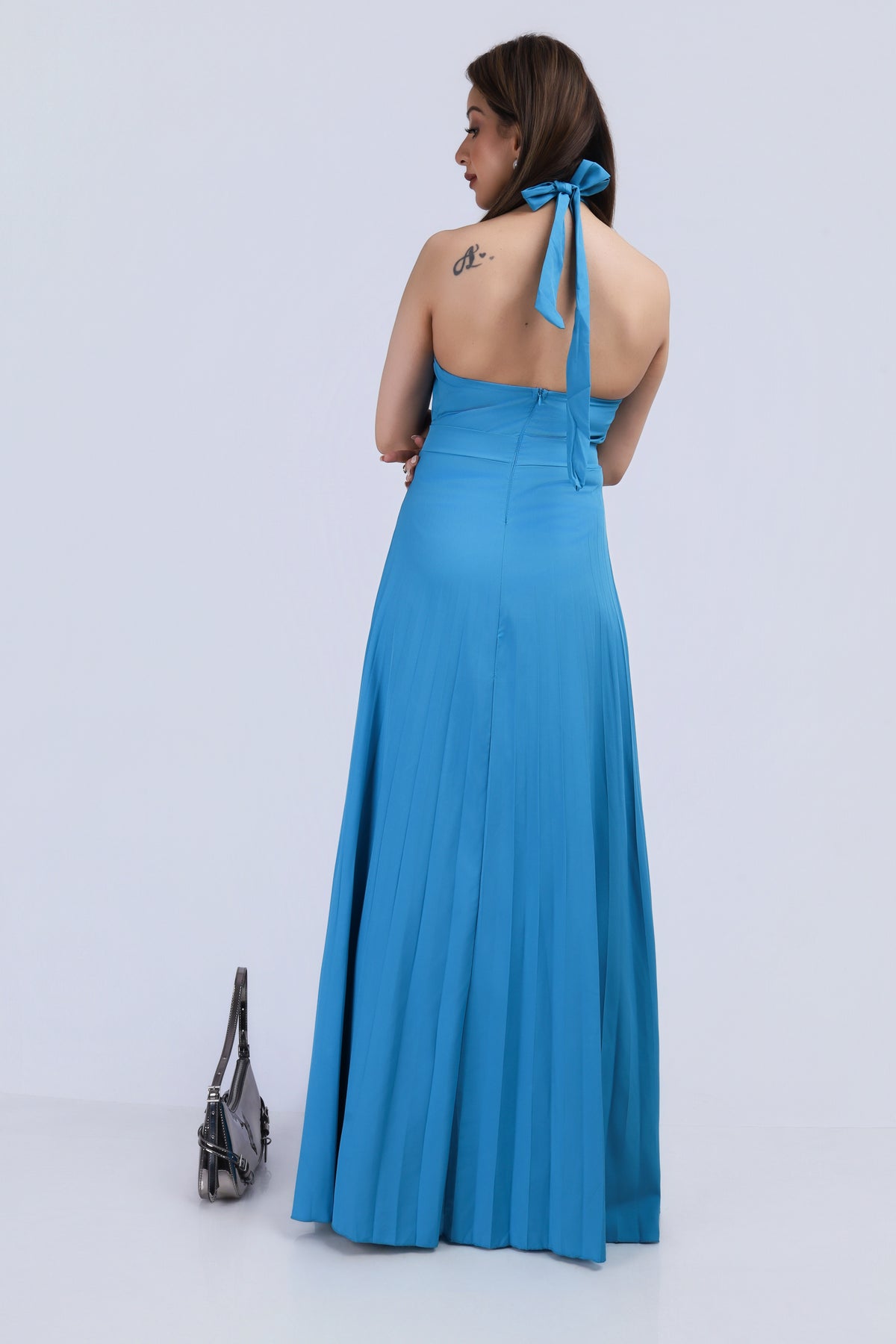Turquoise Halter Neck Maxi Dress - Turquoise Blue
