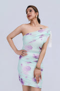 Floral Off-Shoulder Ruched Mini Dress - Green