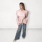 Belted Puff-Sleeve Jacket - Light Pink