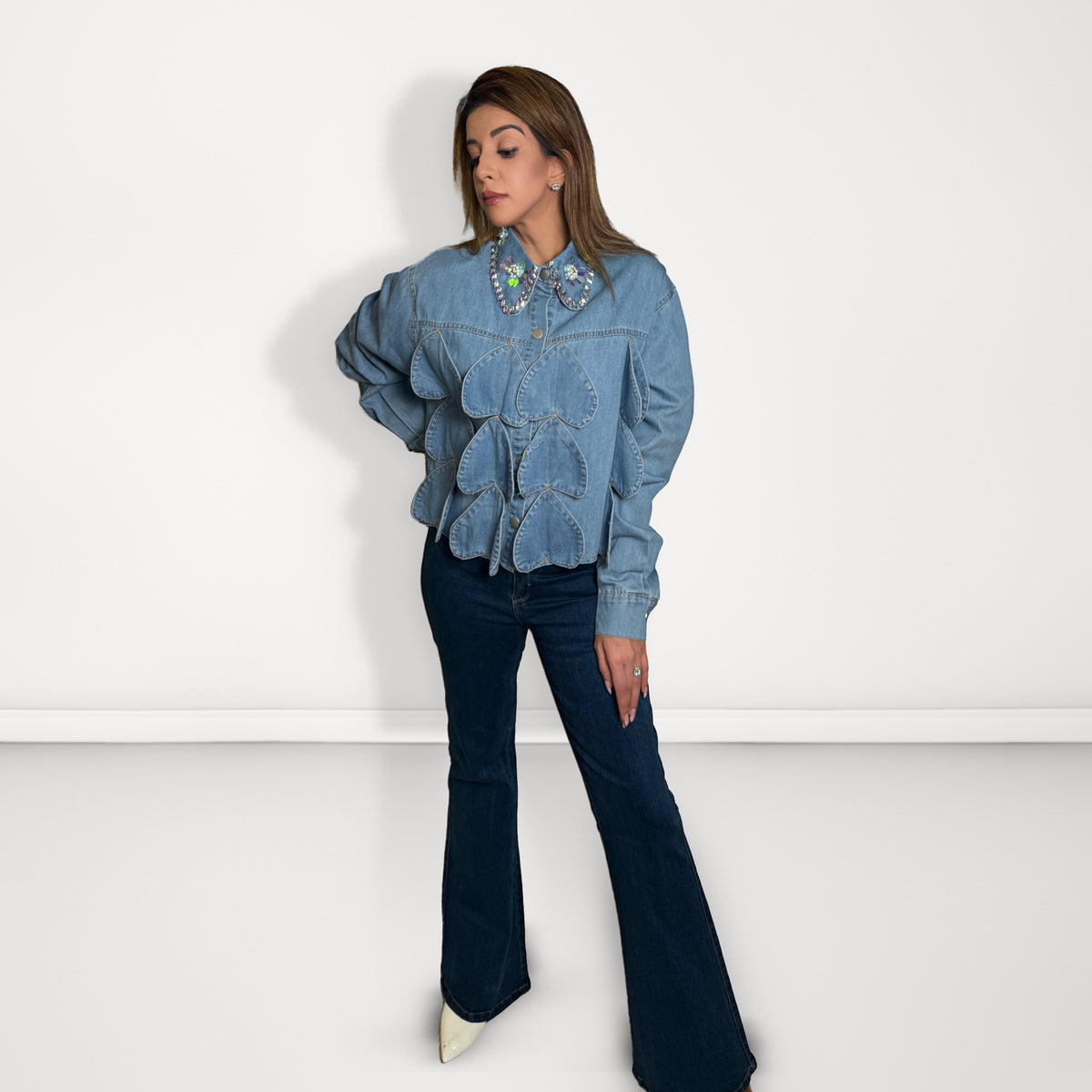 Embellished Denim 'Heart' Jacket - Dark Blue