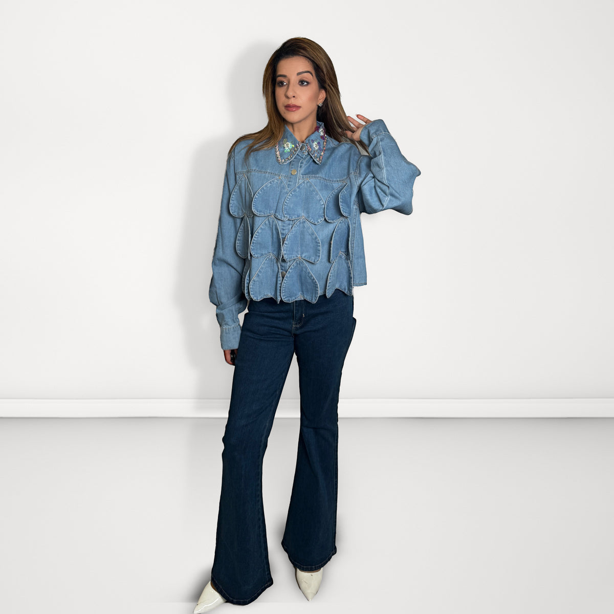 Embellished Denim 'Heart' Jacket - Dark Blue
