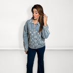 Embroidered Cutwork Denim Jacket - Light Blue